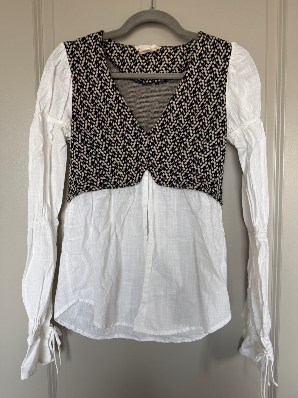 BY ANTHROPOLOGIE Layered Jacquard Vest & Blouse White Pullover Casual Formal Top - Picture 4 of 9